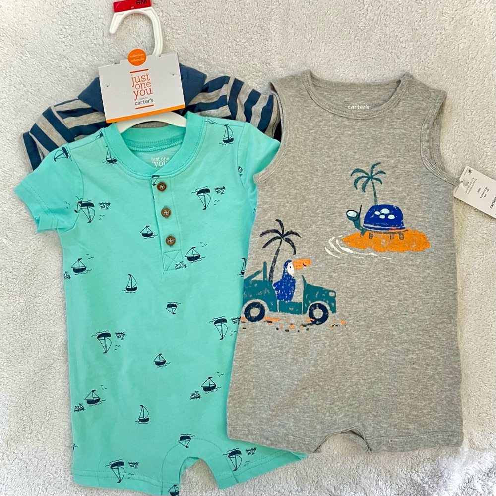 Carter’s NWT 3-Piece Snap-Up Romper Set, Size 6 Months